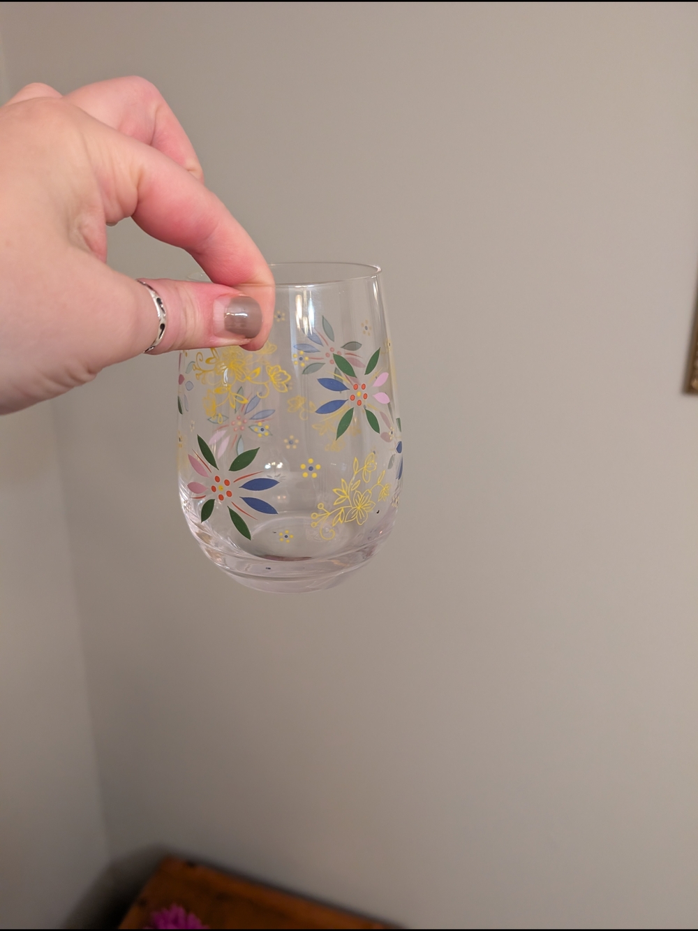 Temptations Floral Stemless Glass - Green, Blue, Pink, Yellow